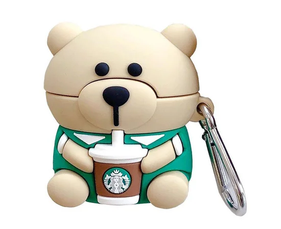 Силиконовый футляр Teddy Bear для наушников AirPods Медведь / Бежевый