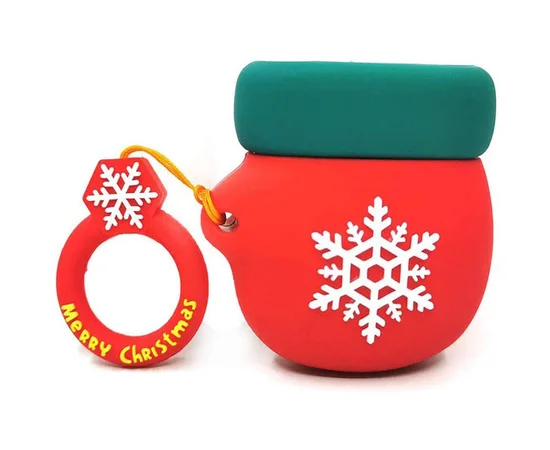 Силиконовый футляр Happy New Year с кольцом для наушников AirPods Варежка / Красный