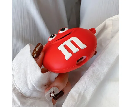 Силиконовый футляр M & M`s с карабином для наушников AirPods 1/2 Красный