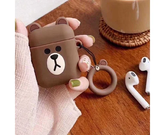 Силиконовый футляр Cartoons&Heroes для наушников AirPods 1/2 + кольцо Мишка