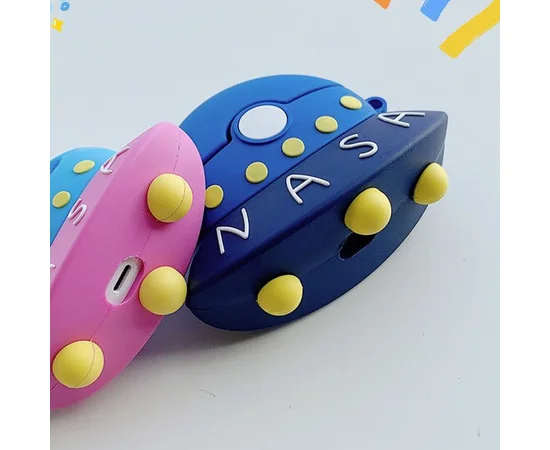 Силиконовый футляр Nasa для наушников AirPods + карабин НЛО / Синий