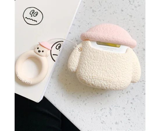 Силиконовый футляр Dogs для наушников AirPods 1/2 Пудель/Бело-розовый