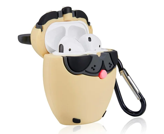 Силиконовый футляр Bulldog для наушников AirPods 1/2 + карабин Щенок бульдог/Коричневый