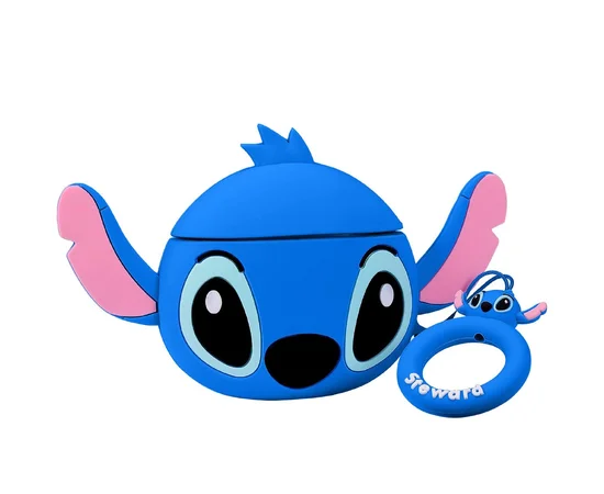 Силиконовый футляр Disney series для наушников AirPods + карабин Стич / Синий