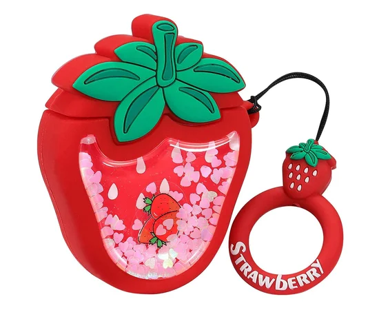 Силиконовый футляр Fruits series with Sparcles & Water для наушников AirPods + кольцо strawberry / Красный