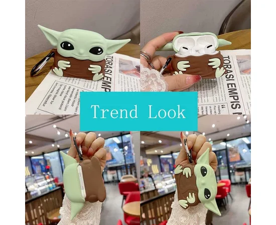 Силиконовый футляр Cartoons&Heroes для наушников AirPods Pro + карабин Грогу коричневый