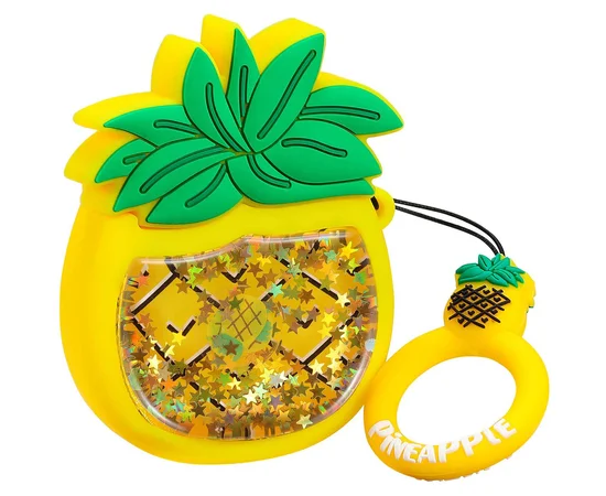 Силиконовый футляр Fruits series with Sparcles & Water для наушников AirPods + кольцо pineapple / Желтый