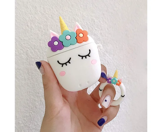 Силиконовый футляр Sleep Unicorn series для наушников AirPods + кольцо Белый