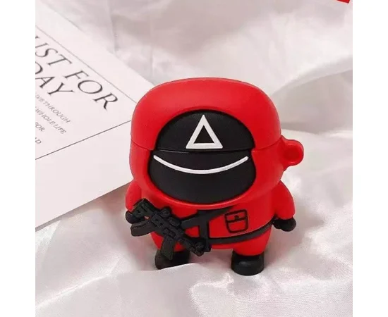 Силиконовый футляр Squid Game для наушников AirPods 1/2 Красный / Треугольник Солдат