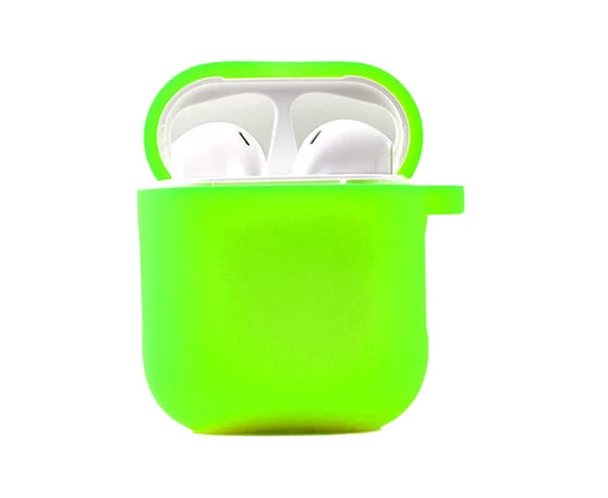 Силиконовый футляр с микрофиброй для наушников Airpods 1/2 Салатовый / Neon green