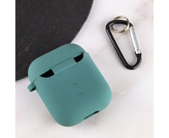 Силиконовый футляр с микрофиброй для наушников Airpods 1/2 Зеленый / Pine green