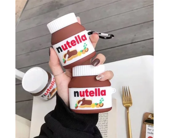 Силиконовый футляр Nutella для наушников AirPods 1/2 + карабин Коричнево-белый