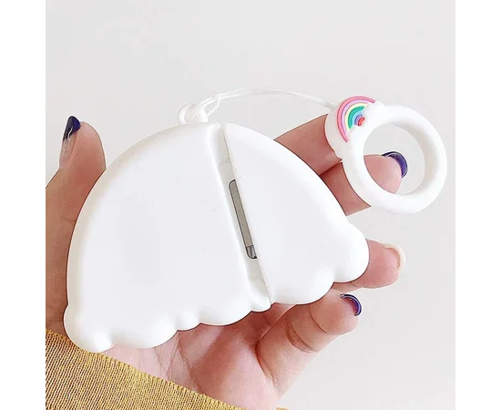 Силиконовый футляр Rainbow для наушников AirPods + кольцо Радуга / Белый