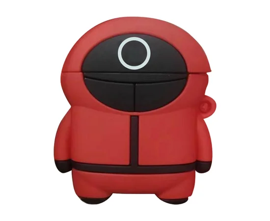 Силиконовый футляр Squid Game для наушников AirPods 1/2 Красный / Круг