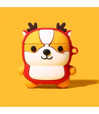 Силиконовый футляр Happy New Year с кольцом для наушников AirPods Собака в костюме / Красный