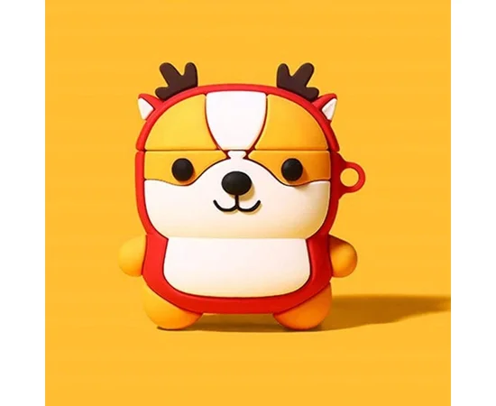 Силиконовый футляр Happy New Year с кольцом для наушников AirPods Собака в костюме / Красный