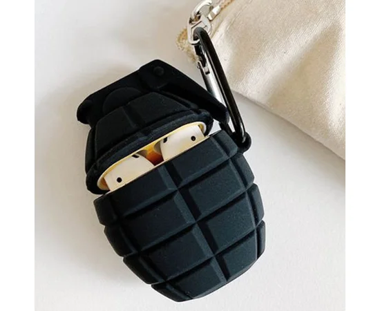 Силиконовый футляр Weapon для наушников AirPods 1/2 + карабин Граната / Черный