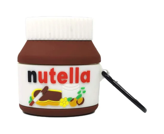 Силиконовый футляр Nutella для наушников AirPods 1/2 + карабин Коричнево-белый