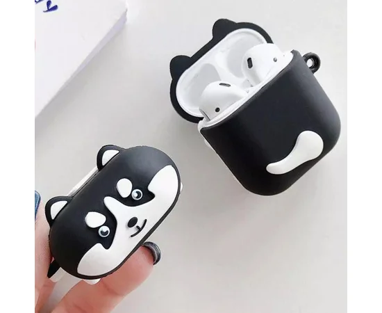 Силиконовый футляр Dogs для наушников AirPods 1/2 Haski stands / Черный