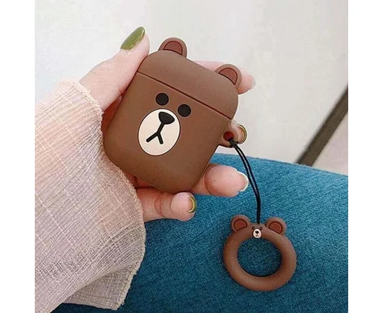 Силиконовый футляр Cartoons&Heroes для наушников AirPods 1/2 + кольцо Мишка