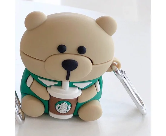 Силиконовый футляр Teddy Bear для наушников AirPods Медведь / Бежевый