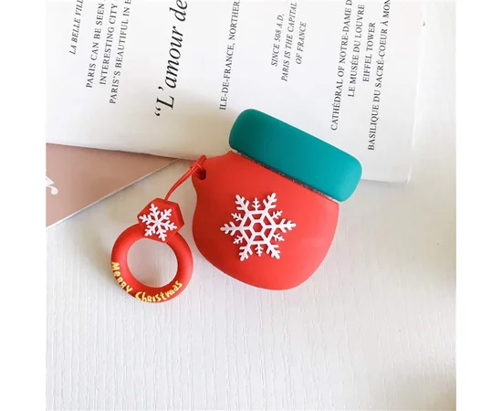 Силиконовый футляр Happy New Year с кольцом для наушников AirPods Варежка / Красный