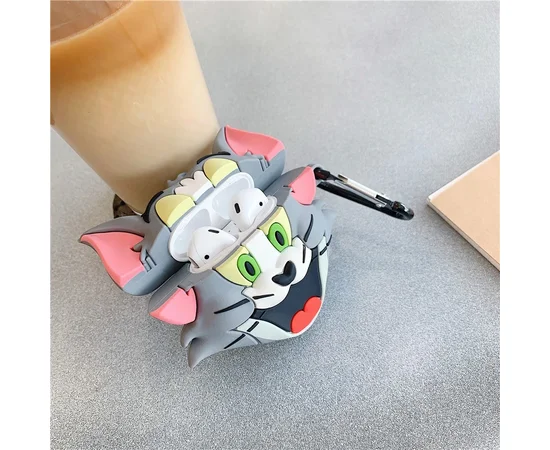 Силиконовый футляр Tom & Jerry series для наушников AirPods + карабин Том/Серый