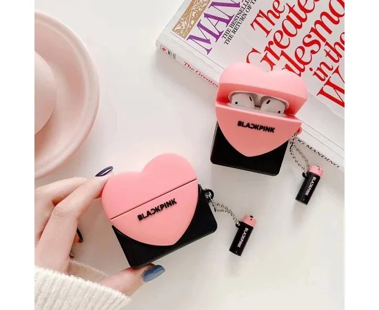 Силиконовый футляр Logo series для наушников AirPods 1/2 + карабин Blackpink