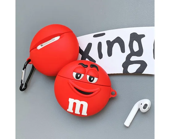 Силиконовый футляр M & M`s с карабином для наушников AirPods 1/2 Красный