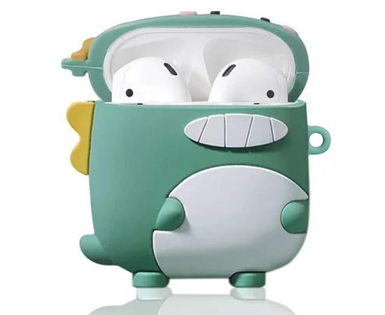 Силиконовый футляр Cartoons&Heroes для наушников AirPods 1/2 + карабин Дракон зеленый