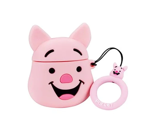 Силиконовый футляр Disney series для наушников AirPods + кольцо Пятачок / Розовый