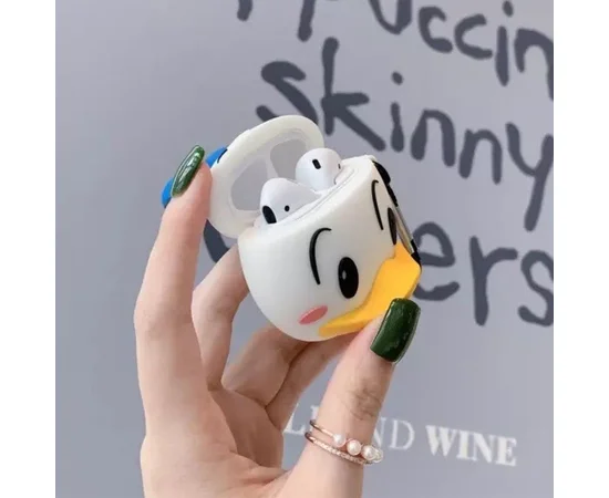 Силиконовый футляр Disney series для наушников AirPods 1/2 + карабин Дональд Дак/Бело-голубой