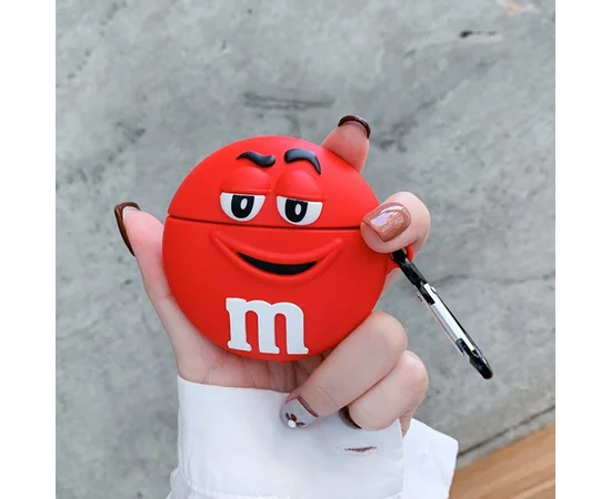 Силиконовый футляр M & M`s с карабином для наушников AirPods 1/2 Красный
