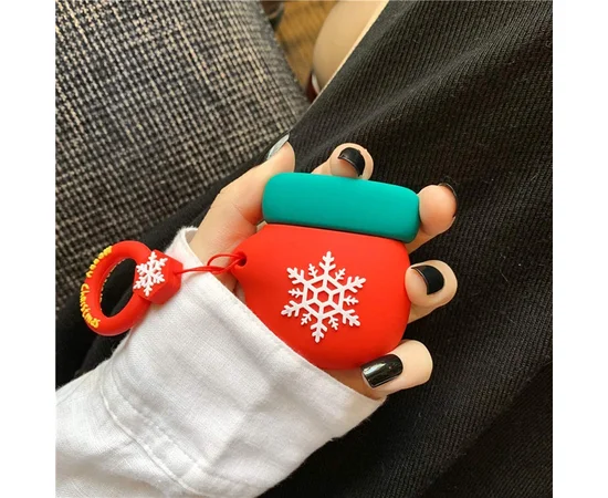 Силиконовый футляр Happy New Year с кольцом для наушников AirPods Варежка / Красный