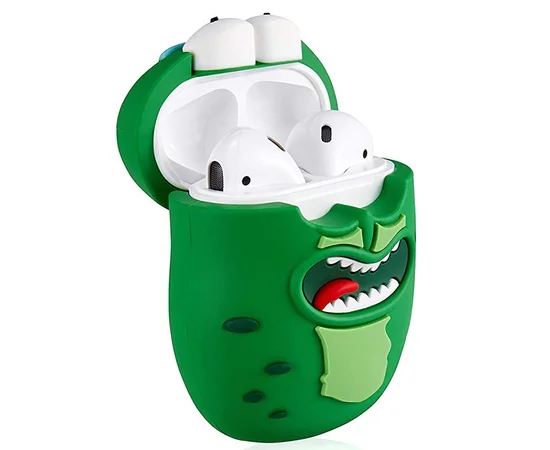 Силиконовый футляр Rick and Morty series для наушников AirPods 1/2 + карабин Огурчик Рик/Зеленый