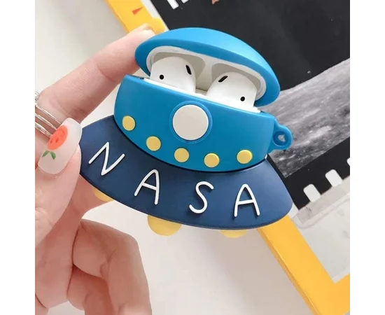 Силиконовый футляр Nasa для наушников AirPods + карабин НЛО / Синий