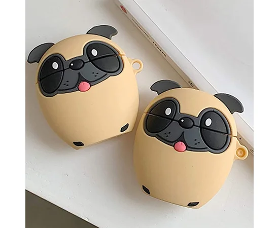 Силиконовый футляр Bulldog для наушников AirPods 1/2 + карабин Щенок бульдог/Коричневый