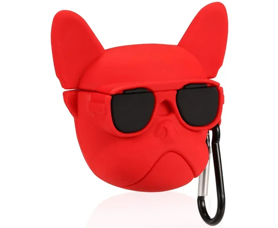 Силиконовый футляр Bulldog для наушников AirPods + карабин Бульдог / Красный