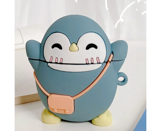 Силиконовый футляр Penguin для наушников AirPods 1/2 + карабин Серо - голубой