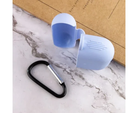 Силиконовый футляр New с карабином для наушников Airpods Pro Голубой / Lilac Blue