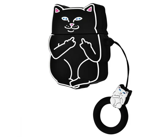Силиконовый футляр Cat Fakk с кольцом для наушников AirPods 1/2 Кот / Черный
