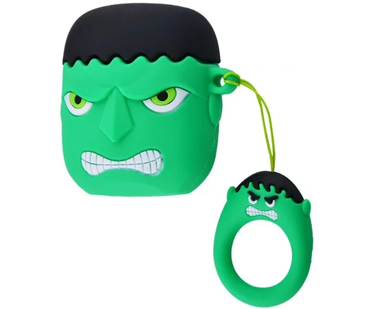 Силиконовый футляр Marvel & DC series для наушников AirPods + кольцо Халк / Зеленый