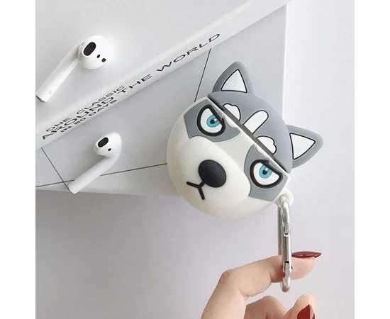 Силиконовый футляр Husky для наушников AirPods + карабин Серый