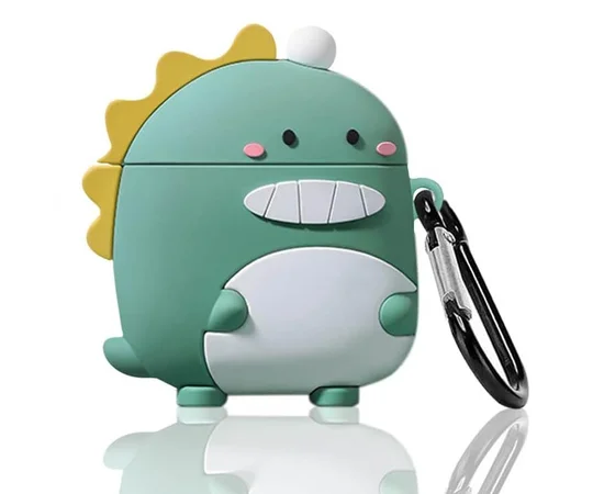 Силиконовый футляр Cartoons&Heroes для наушников AirPods 1/2 + карабин Дракон зеленый