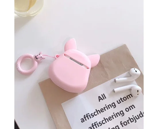 Силиконовый футляр Disney series для наушников AirPods + кольцо Пятачок / Розовый