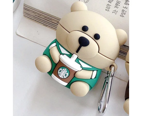 Силиконовый футляр Teddy Bear для наушников AirPods Медведь / Бежевый