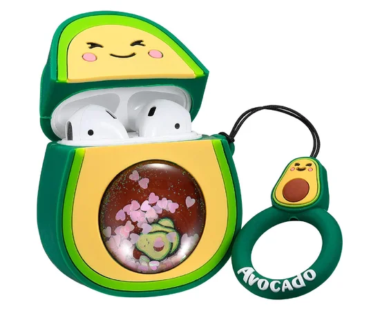 Силіконовий футляр Fruits series with Sparcles & Water для навушників AirPods + кільце Avocado / Зелений