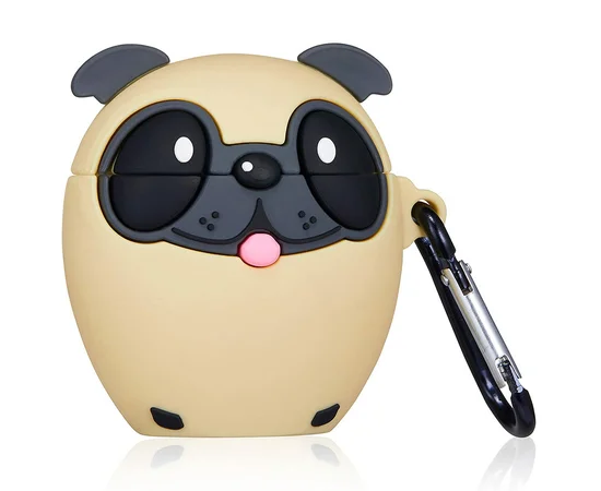 Силиконовый футляр Bulldog для наушников AirPods 1/2 + карабин Щенок бульдог/Коричневый