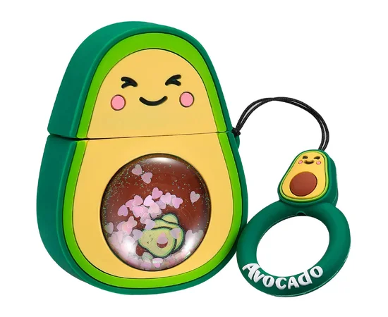 Силіконовий футляр Fruits series with Sparcles & Water для навушників AirPods + кільце Avocado / Зелений