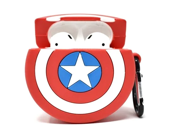 Силиконовый футляр Marvel & DC series для наушников AirPods 1/2 + карабин Капитан Америка / Красный